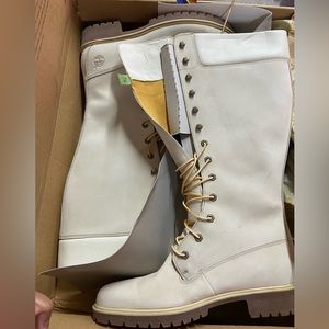 White women’s high calf timberland boots